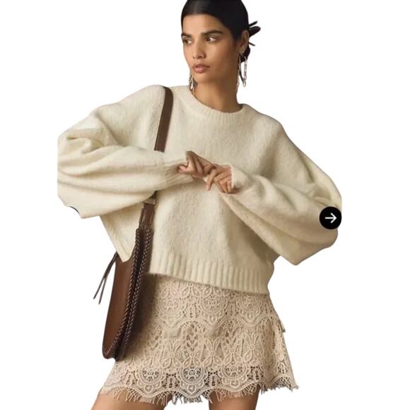 Anthropologie Pilcro Creamy Soft Dolman Sleeve Cropped Crewneck Pullover Sweater - Picture 1 of 13